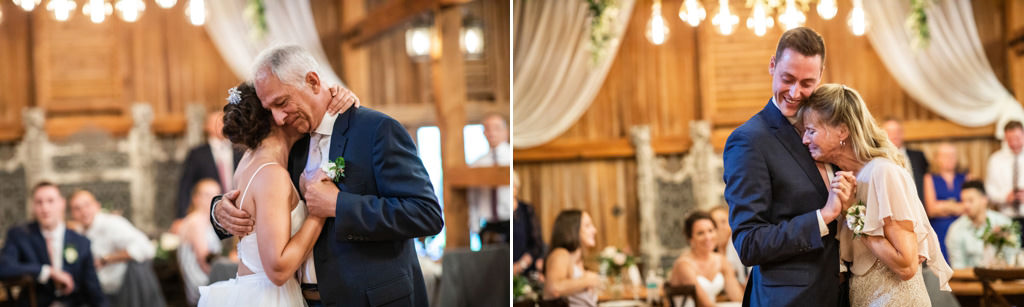 A father dancing with his daughter and a mother dancing with her son at a wedding reception. This is for the article called wedding reception order of events.