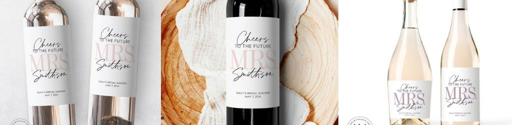 close up of custom wine labels for a bridal shower gift or wedding gift