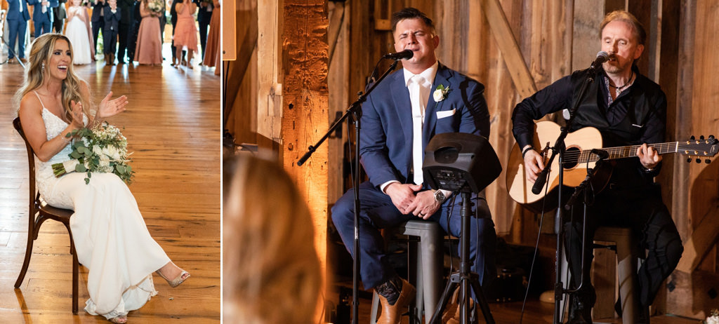 A groom singing and playing acoustic guitar to the bride on their wedding day. This is for the article called best acoustic wedding songs