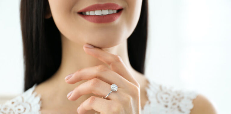The cover photo for the article called how to buy an engagement ring without knowing her size. This photo shows a girl showing off her new engagement ring.