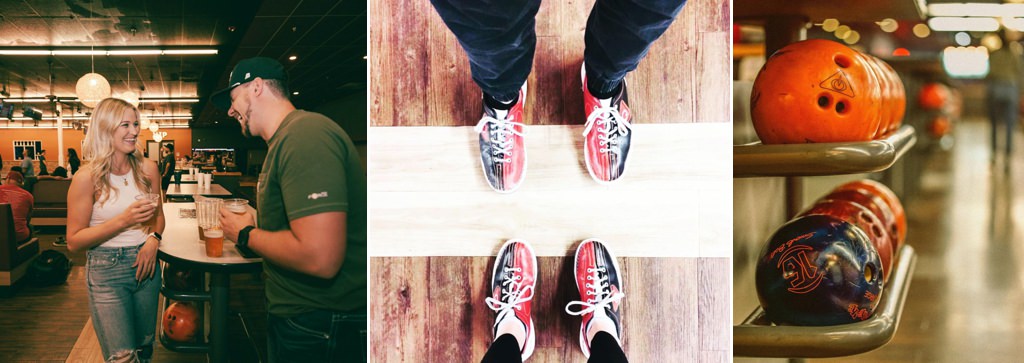 A couple having a date at a bowling alley.