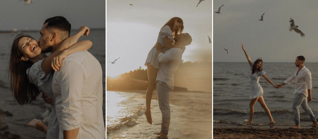 A couple enjoying a date night at the beach.