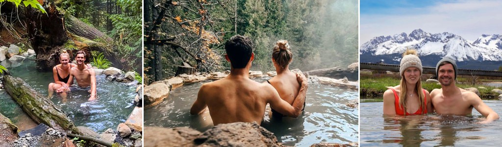 Couples enjoying the hot springs and warm springs on their date