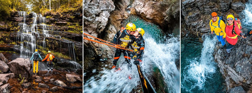 A couple spending their day together waterfall repelling