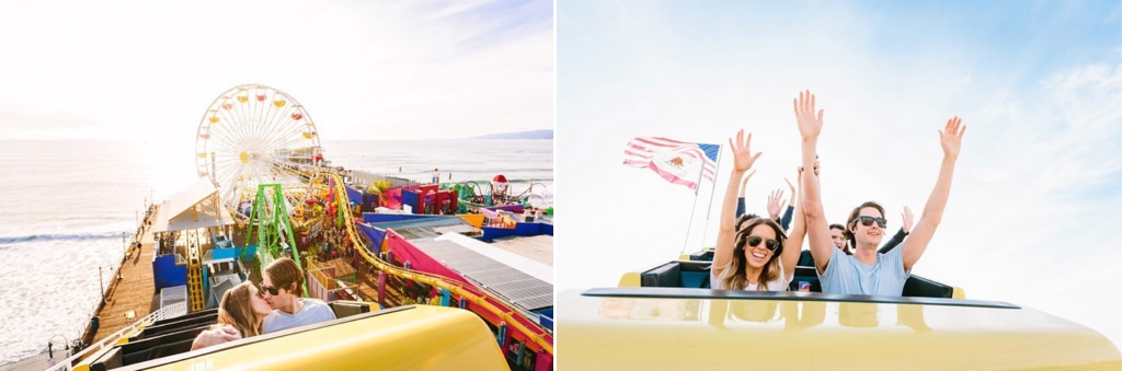 A couple riding a roller coaster together. This is for the article called outdoor activities for adventurous couples.