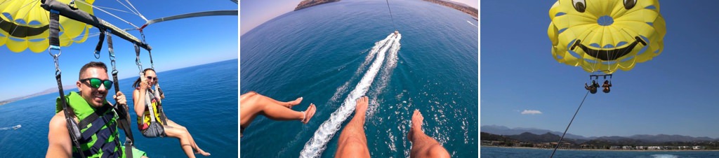A couple having a date together while parasailing over the ocean