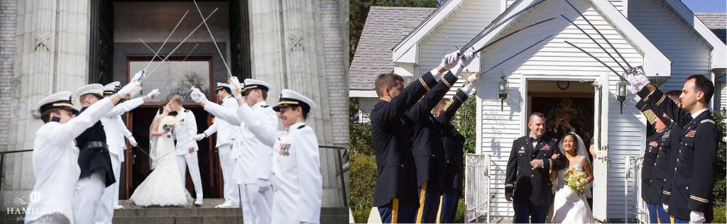 A sword arch at a military wedding ceremony