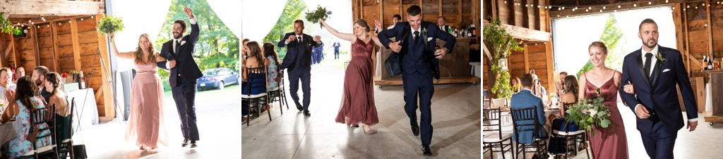 A wedding party entering the reception during introductions