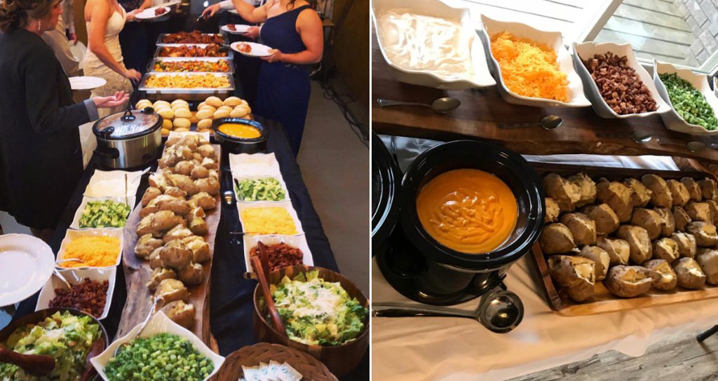 A baked potato bar at a wedding reception