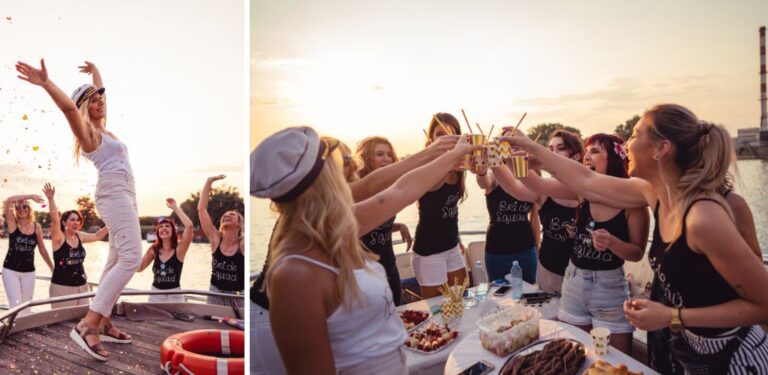 girls drinking on a boat at a bachelorette party