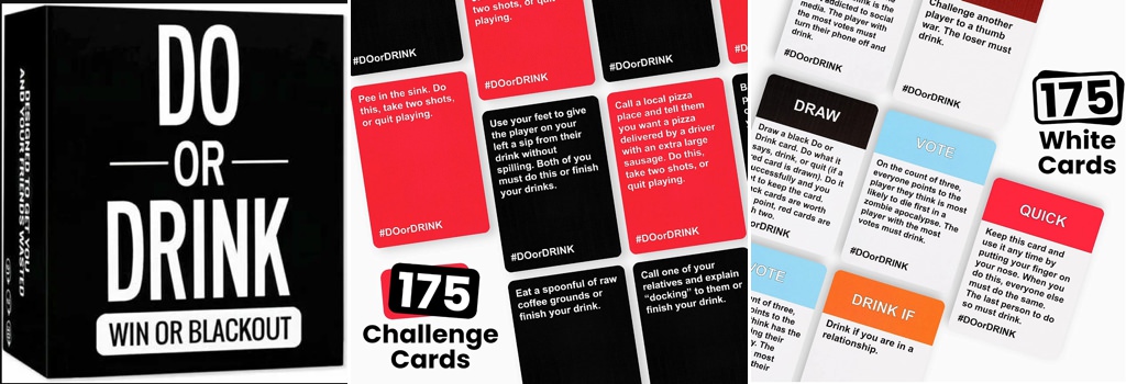 A Do or Drink card set. This is for the article called bachelorette card games.
