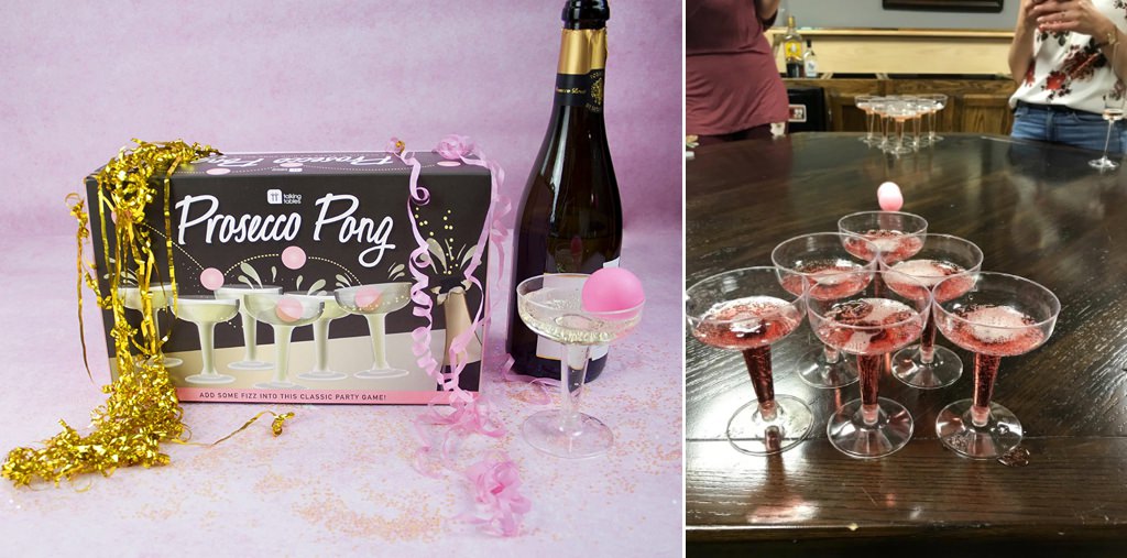 A Prosecco Pong game set for a bachelorette party