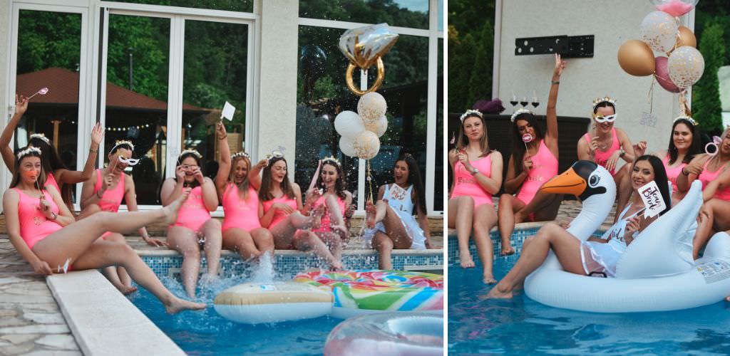 Girls playing in a pool at a bachelorette party