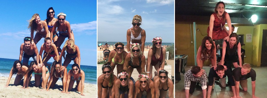 Girls in a human pyramid