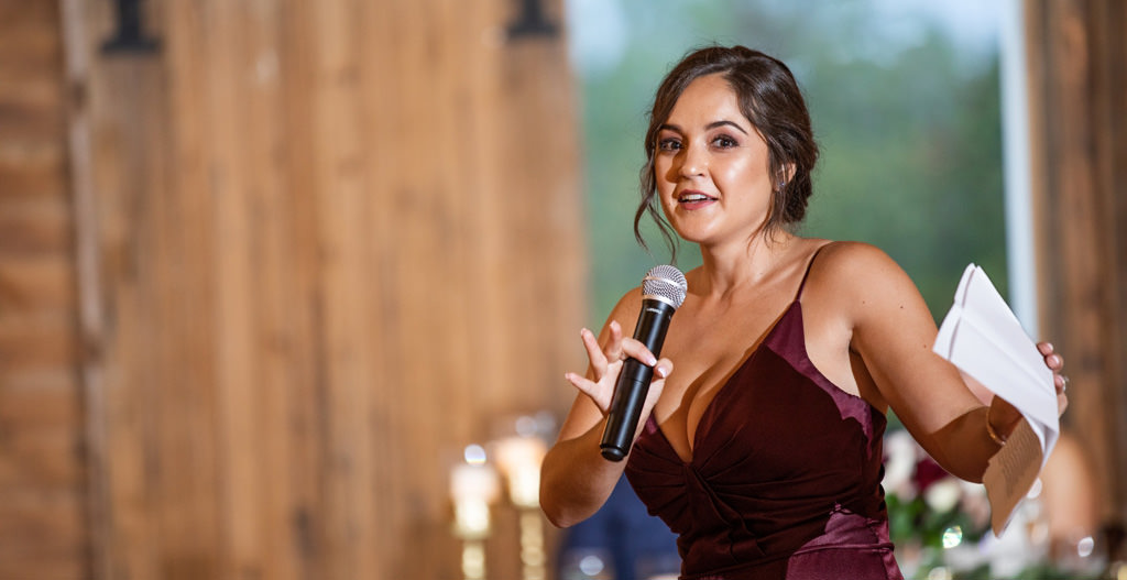 The bride's older sister giving an amazing Maid of Honor speech