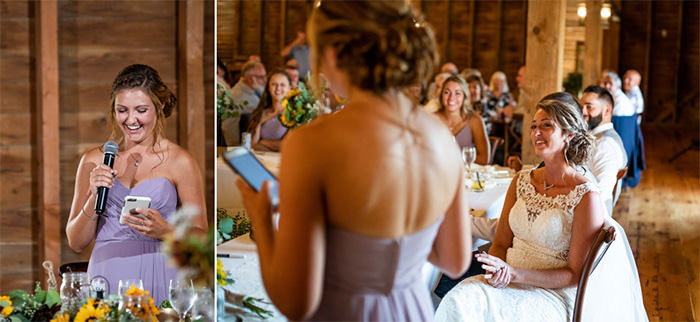 A Maid of Honor giving a toast to the bride. The is the cover photo for the article called how to start a maid of honor speech