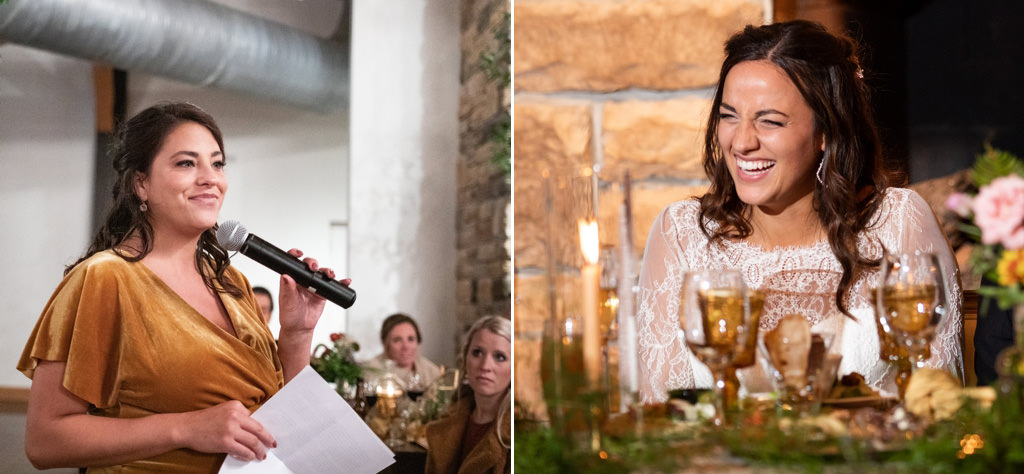 A Matron of Honor giving an amazing toast to her sister at a wedding reception. This is for the article called how to start a maid of honor speech
