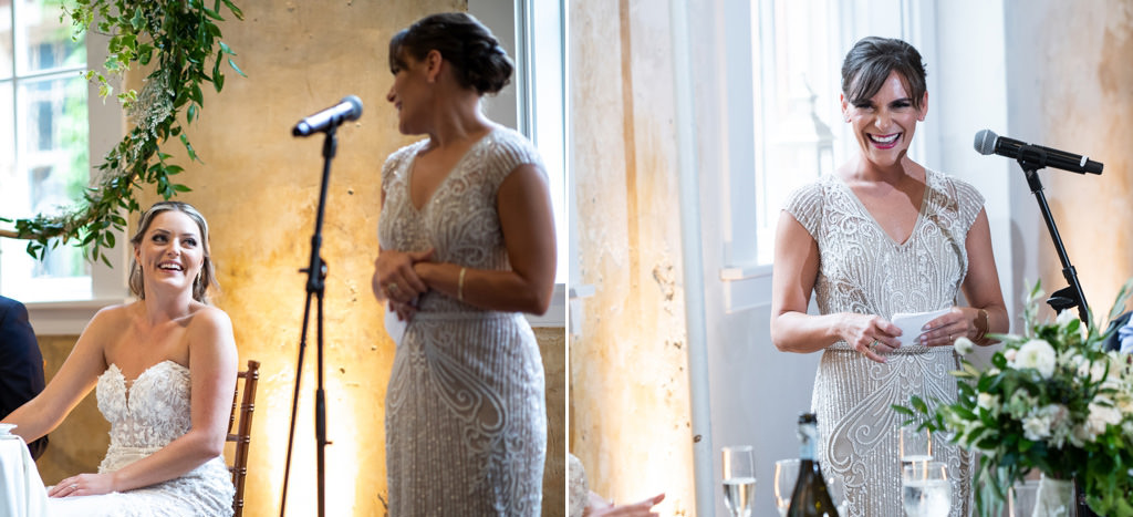 The bride's older sister and Matron of Honor giving a speech to the bride