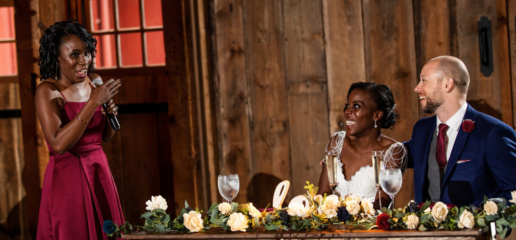 A bride's sister giving a Maid of Honor toast.