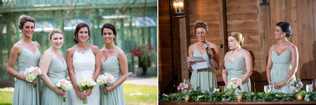 A bride and her two maids of honor and matron of honor