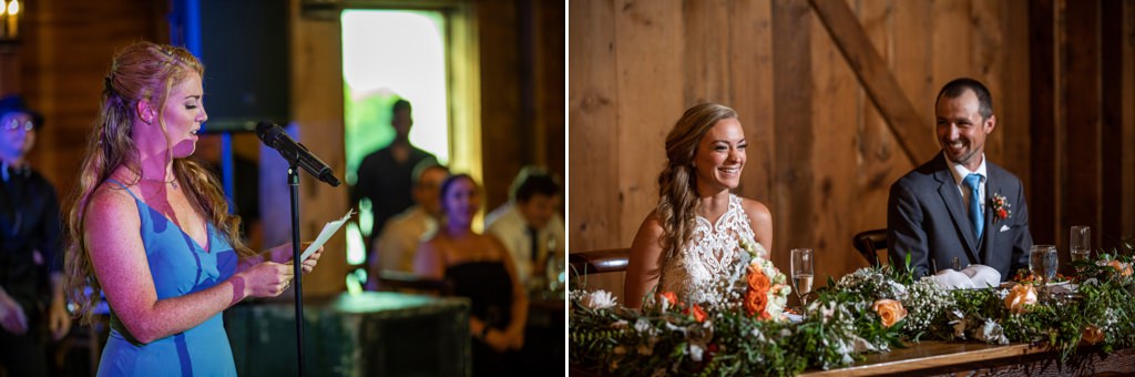A Maid of Honor giving her speech to the bride and groom at the wedding reception. This is for the article called how to write a maid of honor speech