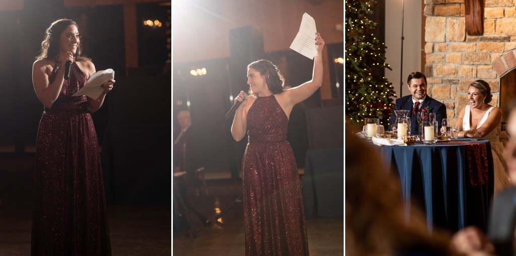A Maid of Honor giving a toast to the bride and groom. This is for the article called how to write a maid of honor speech