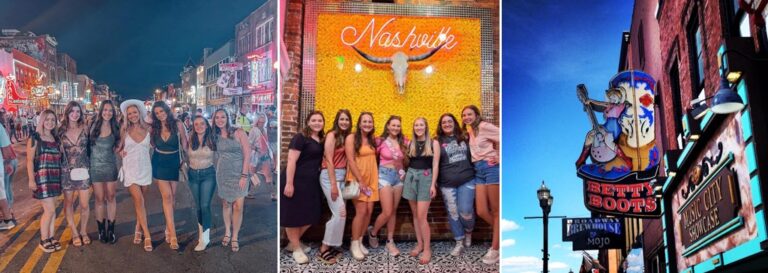 A photo collage of Nashville bachelorette parties