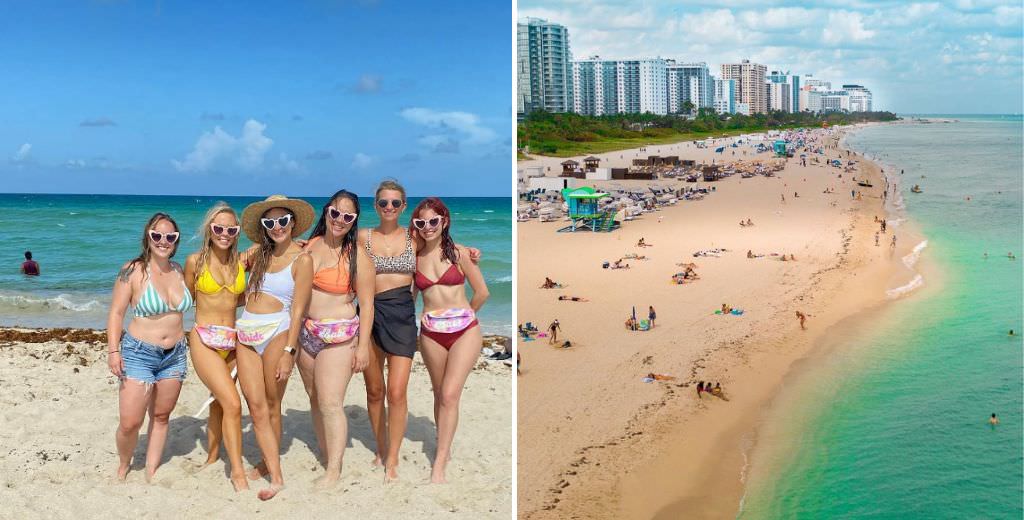 A bachelorette party group on the beach in Miami, FL. This is for the article called best beach bachelorette party destinations