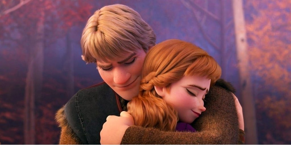 A Disney couple from Frozen hugging