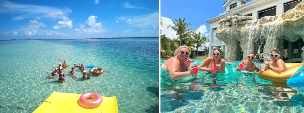 A bachelorette party in Key West, FL. This photo shows a group of girls playing in the ocean