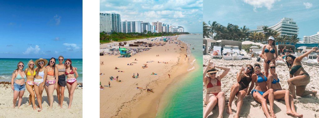 A group of girls having a bachelorette party in Miami, FL. This is for the article called best places in Florida for a bachelorette party