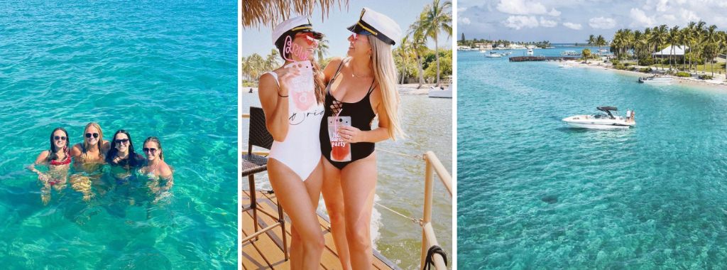 A collage of photos that shows a bachelorette party taking place in West Palm Beach Florida.