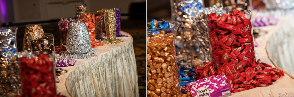 A candy station at a wedding reception