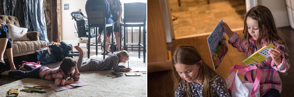 Kids doing arts and crafts on the wedding day.