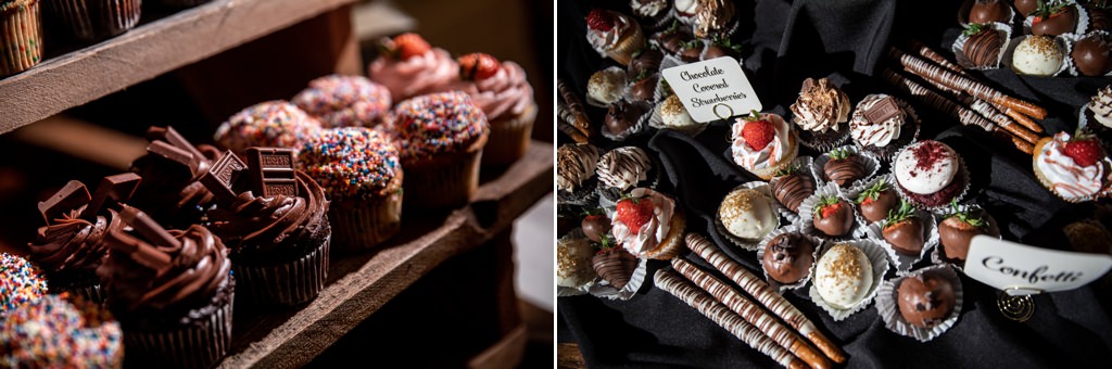 Fun desserts served at a wedding. This photo shows cupcakes and cookies