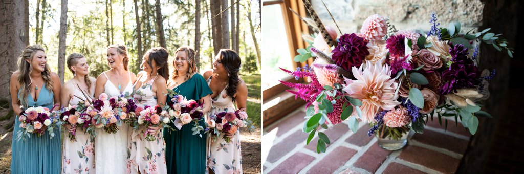 A bride and her bridesmaids holding gorgeous bouquets