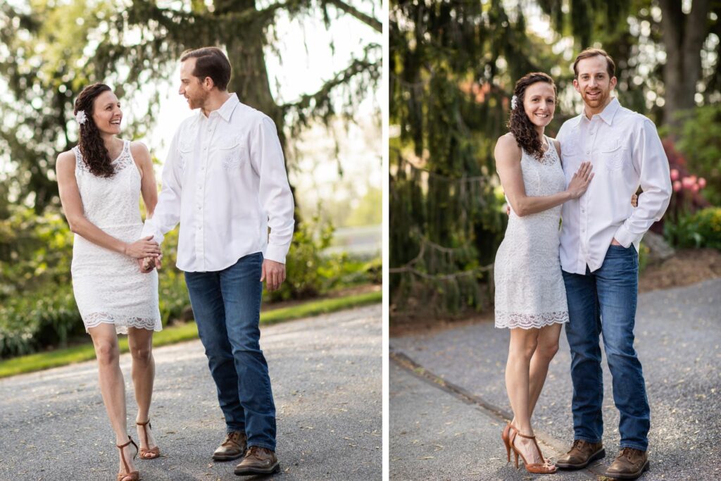 A bride and groom wearing white