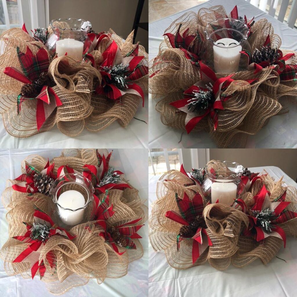 wreath-styled wedding centerpieces for a Christmas wedding