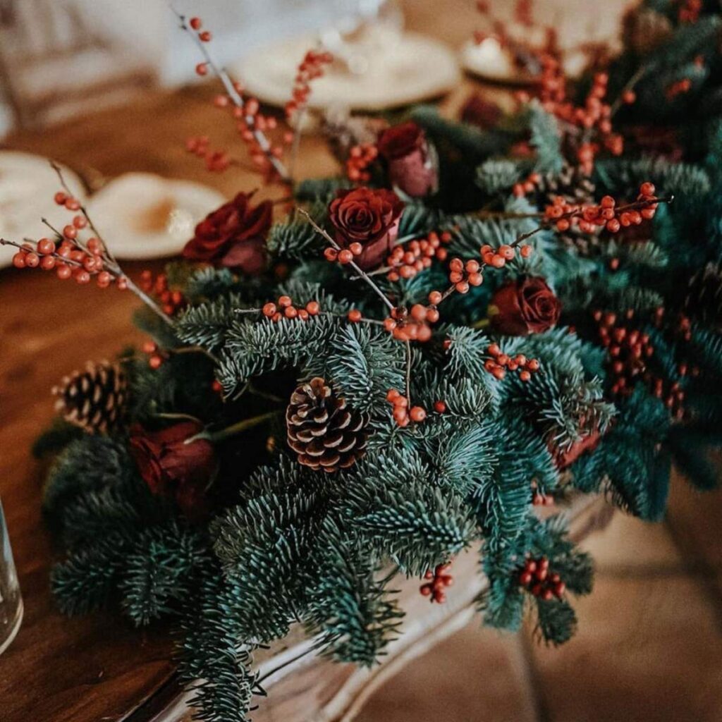 A stunning wedding centerpiece for a Christmas wedding