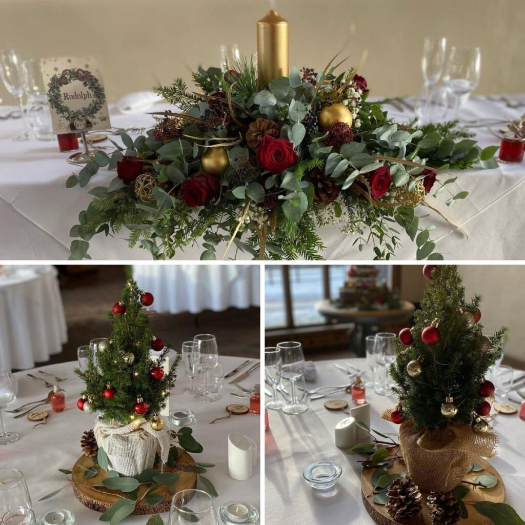 Mini Christmas tree wedding centerpieces