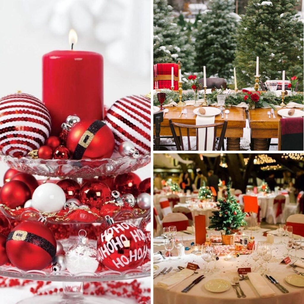 Christmas-themed wedding centerpieces for a holiday reception