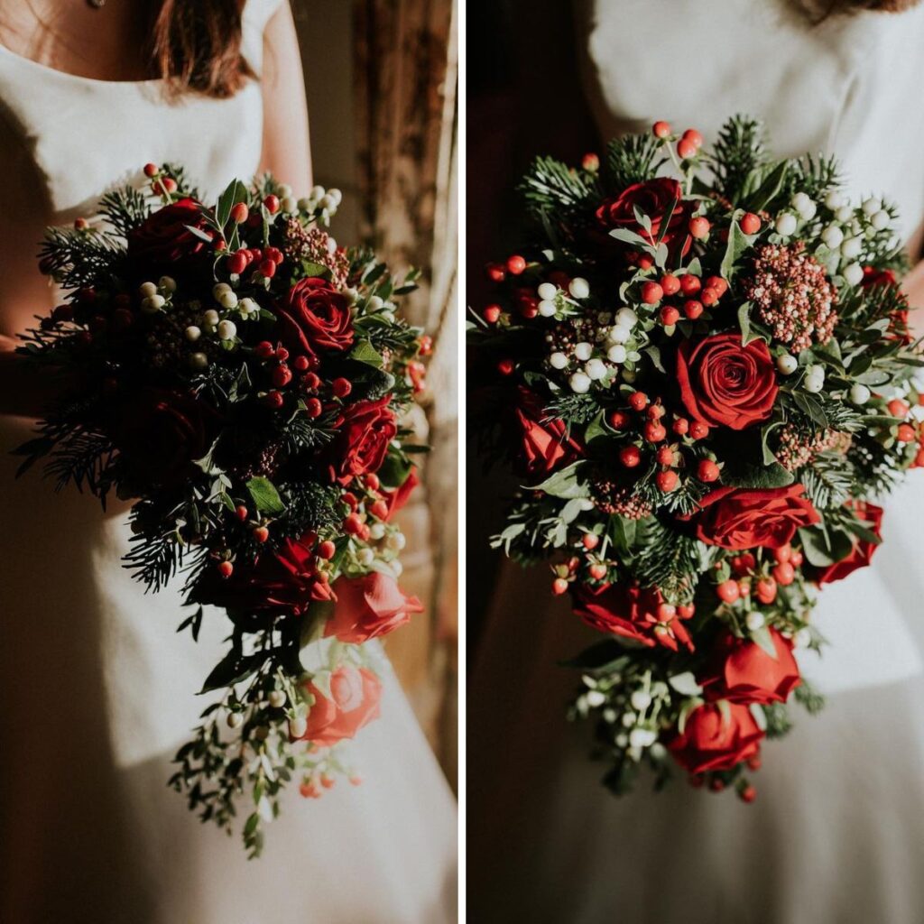 A stunning Christmas-themed wedding bouquet