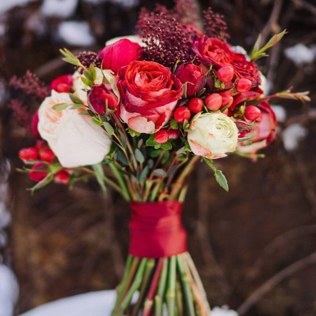 A beautiful wedding bouquet for a Christmas wedding