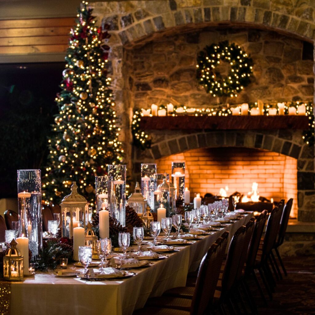 Wedding reception decor with a Christmas look