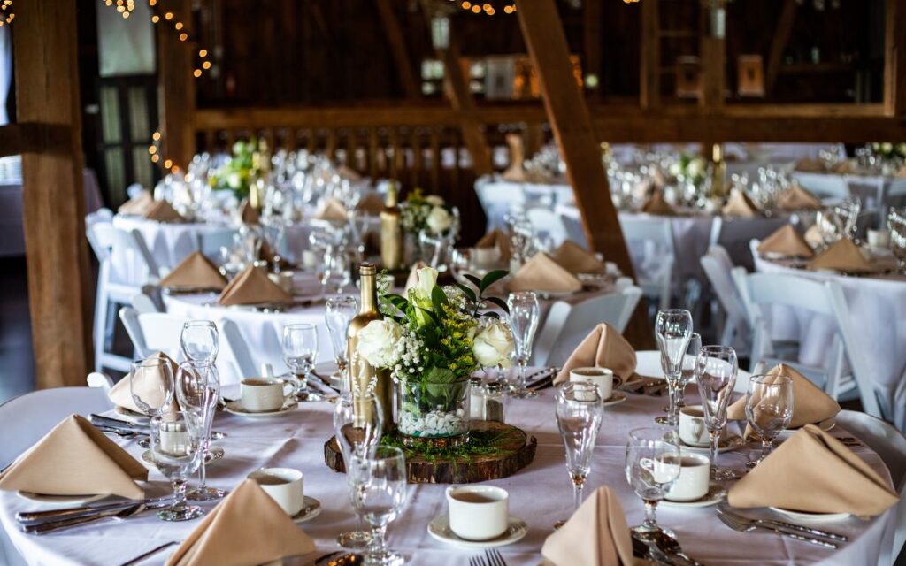 DIY wedding flower and decorations at a wedding reception