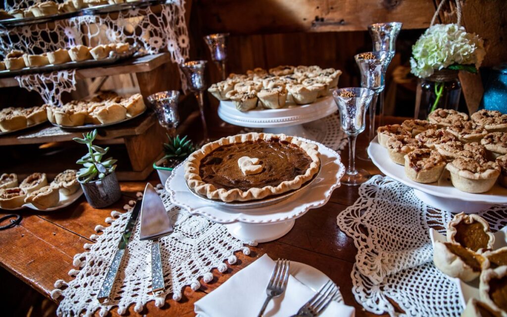 DIY wedding pies and dessert on a table