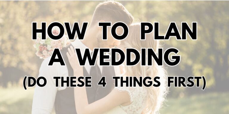 This is the cover image for the blog post how to plan a wedding in 2025. It is only text on a faded wedding photo