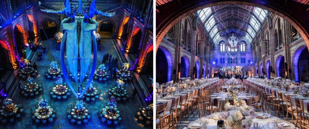 Inside wedding reception photos of a natural history museum wedding