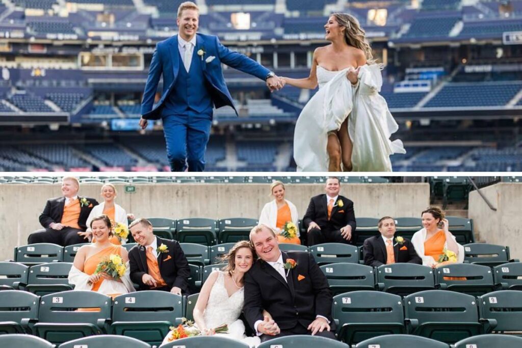 Wedding photos in a sports arena