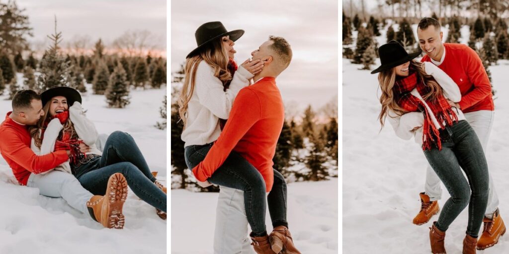 A couple playing in the snow